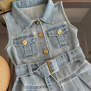 Abiti da bambina popolari vendita calda estiva per bambini casual senza maniche alla moda per bambine vestito casual in denim - Product Image 6