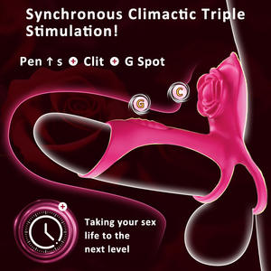 Anneau vibrant en silicone à trois sections en forme de rose avec télécommande par application, design unisexe et étanche - Product Image 6