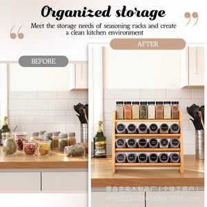 Wooden Multi Layer <b>Kitchen</b> Spice <b>Rack</b> 4 Layers Wall Mounted Large Capacity <b>Storage</b> For Spices And Seasonings - Product Image 2