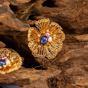 High Quality Silver Plated Bohemian Copper Alloy Handwoven Romantic <b>Flower</b> Earrings Pearls-Natural Crystal Fashionable Light - Product Image 4