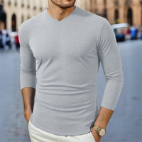 T-shirts en polyester 100% de haute qualité RTS, col en V personnalisé, manches longues, t-shirt noir pour homme, t-shirts unis surdimensionnés, vêtements