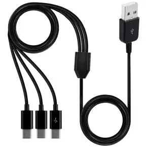 USB 2.0 Type A Male to 3 x USB C Male Splitter Charge and Sync Cable 3 Feet/1 Meter