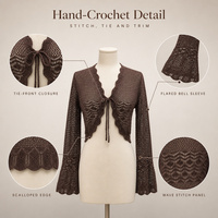 Cardigan en crochet personnalisé OEM ODM pour femme, à manches longues cloche, coupe courte, idéal pour le quotidien, les trajets, le bureau et les superpositions