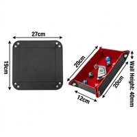 Plateau à dés rectangulaire pliable à un niveau en cuir PU et velours pour jeux de société DND, RPG de table et rangement de bureau