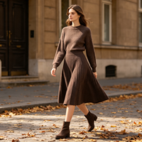 Jupe plissée trapèze en laine douce tricotée sur mesure pour femme, taille haute amincissante, longueur cheville, grande taille, écologique