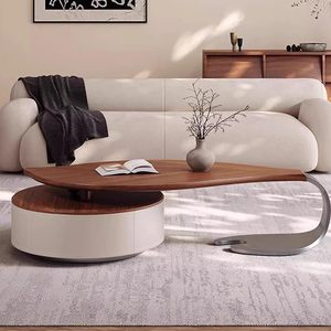 <span class=keywords><strong>Table</strong></span> <span class=keywords><strong>basse</strong></span> ovale moderne avec tiroirs de rangement, design <span class=keywords><strong>en</strong></span> forme de feuille, plateau <span class=keywords><strong>en</strong></span> bois, pieds <span class=keywords><strong>en</strong></span> acier inoxydable pour salon et appartement - Product Image 3