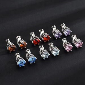 Clip-on <b>Earrings</b> Round Zircon U-shape Claw Setting Zinc Alloy Party Fashion Jewelry for Men - Product Image 3