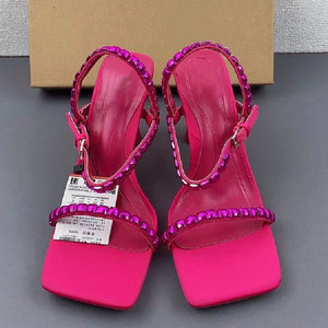 Women's French-style Casual <b>Backless</b> Sandals with Square Toe, Single Strap, Rhinestones and Cup Heels - Product Image 3