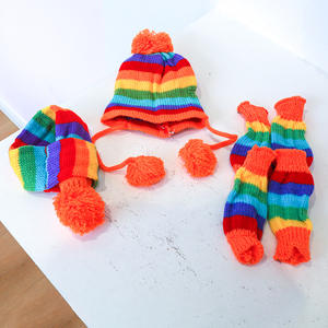 Pet automne hiver chat Teddy chiot Costume accessoires vêtements arc-en-ciel trois pièces ensemble chien écharpe pied couverture chien chapeau - Product Image 5