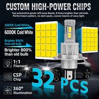 Phare LED de voiture transfrontalier le plus vendu H4, faisceau combiné haut/bas, H1/H7, mini, à branchement direct, remplacement 1:1 pour halogène d'origine