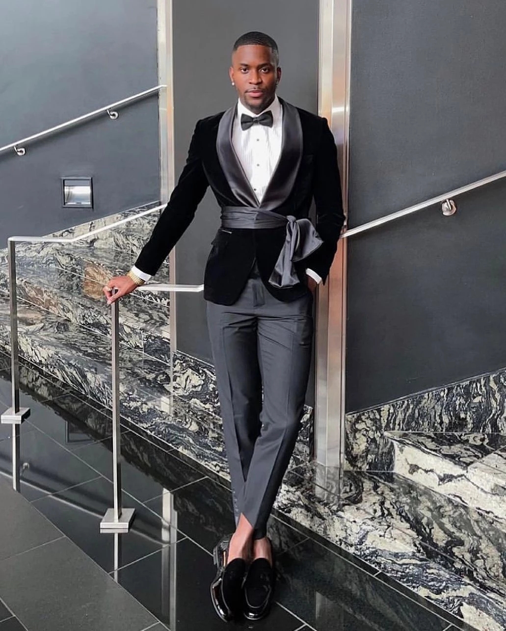 mens suit with waist belt
