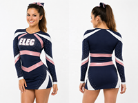 Uniforme de cheerleading sur mesure, hauts courts et jupe droite brillante