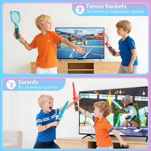 Ensemble de 14 accessoires de sport pour manettes Nintendo Switch 2/Switch2 : <span class=keywords><strong>Raquette</strong></span> de tennis, <span class=keywords><strong>Volant</strong></span> de course, Club de golf, Poignées de sabres - Product Image 6