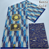 Nouvelle Arrivée de Fabrication 2+4 Yards Tissu Coton Ciré Kente Or Pur Coton Tissu Africain Ankara Doré Tissu Ciré Pagne Africain Dentelle