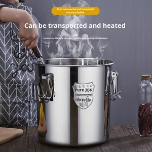 Conteneur de stockage <span class=keywords><strong>alimentaire</strong></span> commercial en acier inoxydable 304 avec couvercle, multifonctionnel, écologique, pour la conservation de la fraîcheur des soupes et du riz - Product Image 3