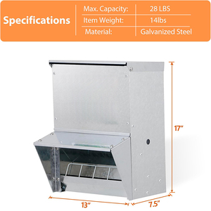 เครื่องให้อาหารไก่อัตโนมัติ JH-Mech พร้อมฝาปิดล็อค หูจับแบบยึดติด ความจุ 28 ปอนด์ ผลิตจากเหล็กชุบสังกะสี สีเงิน สำหรับสัตว์ปีกขนาดใหญ่ - Product Image 2