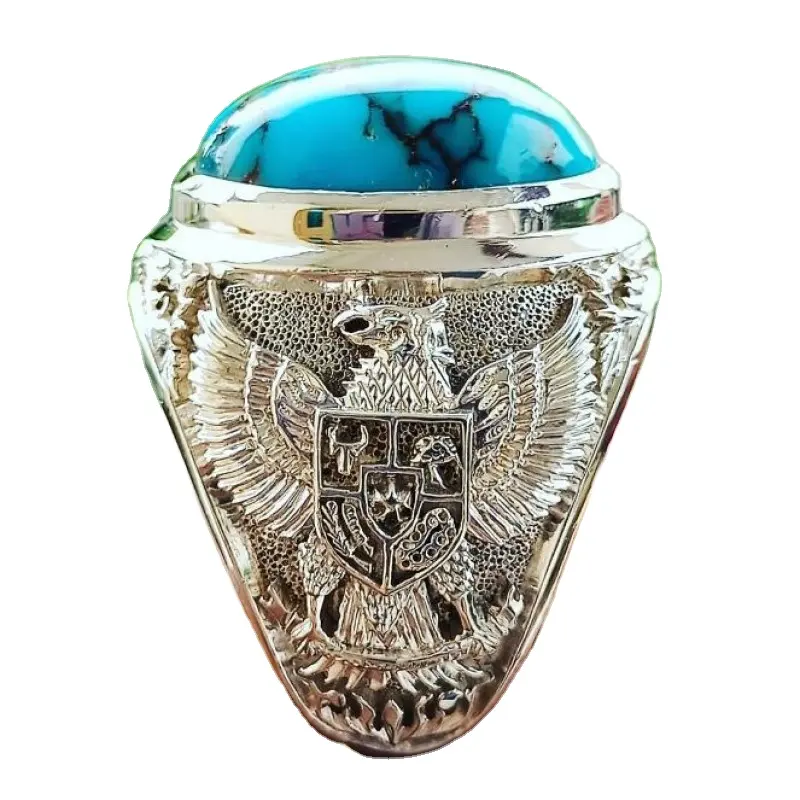 Hot SALES 925 Silber Sterling Vintage Türkis Ringe Vintage Style Eagle Curved Classic Design Männer Arabisch Ring Schmuck