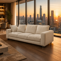 Canapé d'angle moderne YUANCHANG 3 places en tissu lin blanc crème, convertible en lit, avec pieds en acier inoxydable brossé pour villa/entrepôt