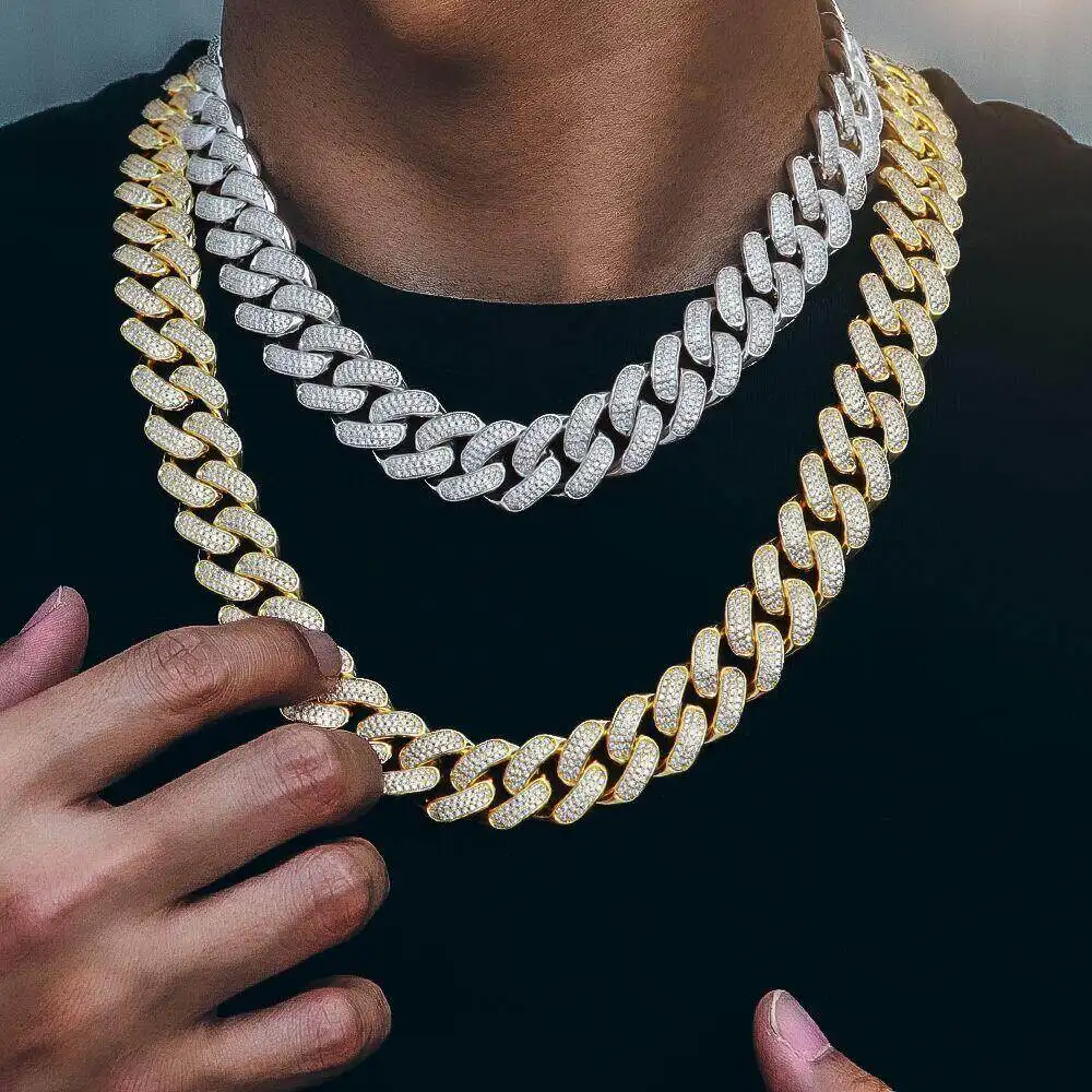 Wholesale Good Price Hip Hop Jewelry Iced Out White Gold 14k 18k Gold Chain Cuban Link Necklace For Men