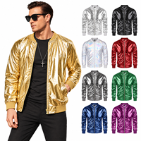 Blouson Bomber Homme Doré Métallisé Personnalisable avec Logo, Style Universitaire, Col Montant Zippé, Streetwear, Hip Hop, Disco, Vêtement d'extérieur pour Fêtes