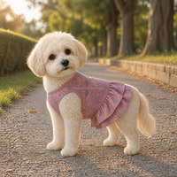 Maßgeschneiderte Haustierkleidung Hundekleid Ärmellos mit Rüschen Mehrlagiger Rock Blumendruck Sommer Party Welpen Katzen Bekleidung Großhandel OEM ODM