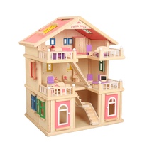 Wooden Doll House for Kids, Villa with Doll Room Furniture