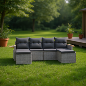 Ensemble de canapés de jardin en rotin moderne gris, mobilier d'extérieur 4 places, résistant aux intempéries, design contemporain - Product Image 2