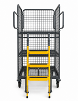 Carro de Recolección de Pedidos de Acero Galvanizado de Alta Resistencia con Escalera de 3 Peldaños, Plataforma de Manipulación de Materiales para Almacén, OEM ODM