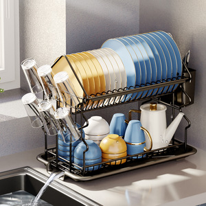 Plastic Dish Drainer Rack Dish Rack 2 Tier Dish Drying Rack Cutlery Drainer