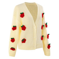 Cardigan décontracté d'hiver personnalisé pour femme avec broderie, manches longues, col en V, logo frontal, épais, 100 % polyester