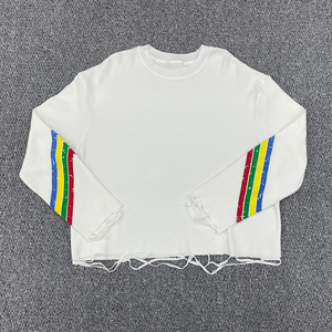 Camiseta con estampado de grafiti gráfico de gran tamaño para hombre, 100% de algodón, hombros caídos, manga larga, longitud corta, tejido térmico de gofres - Product Image 3