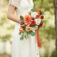 Pasokan Grosir Buket Bunga Hadap Musim Gugur Oranye Burt Romantis Buatan untuk Pernikahan Pengantin