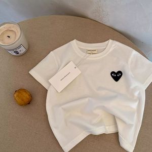 Children's Striped Short Sleeve T-Shirt Cotton Jersey Heart Patch Summer Style Gray Beige Pattern Boys T-Shirt - Product Image 2
