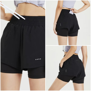 Logo personnalisé short de sport double épaisseur à taille haute élastique et cordon de serrage à séchage rapide pour femmes - Product Image 6