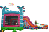 Château gonflable Tiki Slide de qualité commerciale, vérifié en usine, avec toboggan et zone de saut combinées