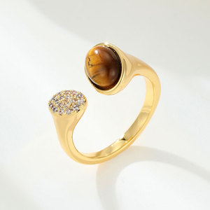 Tiger Eye Open <b>Ring</b> <b>Adjustable</b> Asymmetrical Index Finger <b>Ring</b> Pave Setting Geometric Shape Party Jewelry - Product Image 1