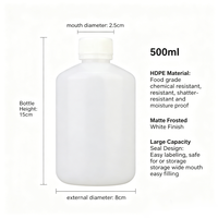 Bouteille de stockage HDPE grande capacité 500 ml avec couvercle à vis blanc, emballage multi-usage pour liquides ménagers, produits chimiques et cosmétiques