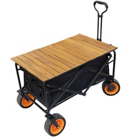 Table pliante ronde en acier au carbone, chariot de transport portable pour camping, accessoires de mobilier d'extérieur, chariot de pique-nique manuel
