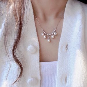 สร้อยคอไข่มุกน้ำจืดทรงข้าวเปลือกธรรมชาติ ประดับพู่เงินแท้ S925 ฝังเพชรซิรคอน สำหรับใส่ที่ไหปลาร้า - Product Image 5