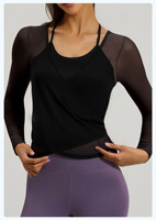 Ensemble de yoga caraco à manches longues en maille 2 pièces pour femme-avec coussinets de poitrine intégrés, respirant, superposition en maille amincissante et haut athlétique