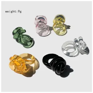 Fashion Jewelry wholesales Colorful Candy Knot Acrylic Lucite Ring for woman Birthday gift acetate cellulose resin accessories