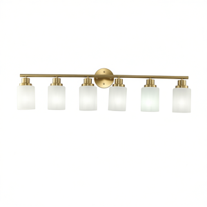 Modern 6-<b>Light</b> Golden Bathroom Vanity <b>Light</b> Fixture Frosted Glass Wall-Mounted LED Warm White 3500K - Product Image 1