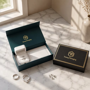 Boîte à bijoux personnalisée, boîte magnétique en carton écologique, emballage luxueux pour bagues de fiançailles, vente en gros avec pochette de rangement - Product Image 6