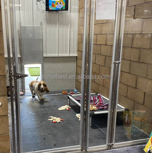 คอกสุนัขแข็งแรงทนทานทำจากสแตนเลสสตีลทันสมัยหรูหรามีหลังคาตาข่ายล้อมรอบในกล่องแก้วซ้อนสองชั้น - Product Image 2