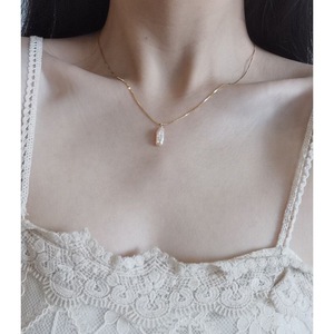 925 <b>Silver</b> Plated 18K Gold Thick Toothpick Pearl <b>Necklace</b> Simple Japanese Korean Collarbone <b>Chain</b> Fashion Pendant <b>Necklaces</b> - Product Image 2