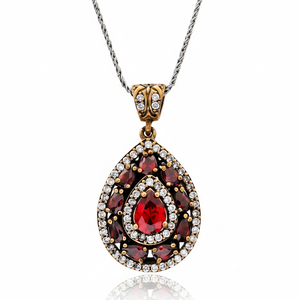 Authentic <b>Silver</b> Teardrop Garnet Stone Pendant in Wholesale Turkish 925 Sterling <b>Silver</b> Jewelry for Women - Product Image 2