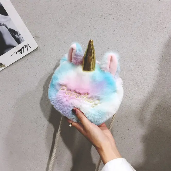 Tas rantai kartun Unicorn, tas lembut indah warna-warni untuk anak-anak dan dewasa