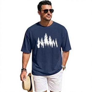 Camiseta de Manga Corta con Cuello Redondo Azul Marino para Hombre, Corte Holgado Informal, 100% Algodón Jersey, Ecológica, de Secado Rápido, 220g - Product Image 3