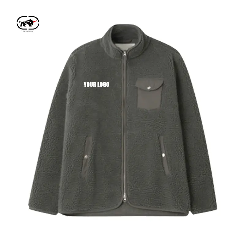 Custom Fashion Warm Stand collar Fleece Jacket Coats Plus Size Wool Winter Zip Up Sherpa Fleece Jacket for Men