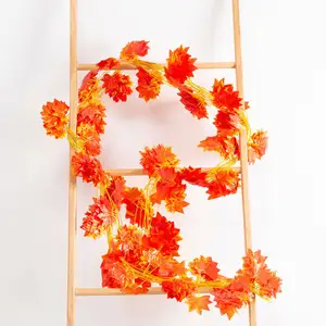 Hot Sale Artificial Christmas Decoration Garland Red Maple Rattan 2.2m Silk Flower Plant